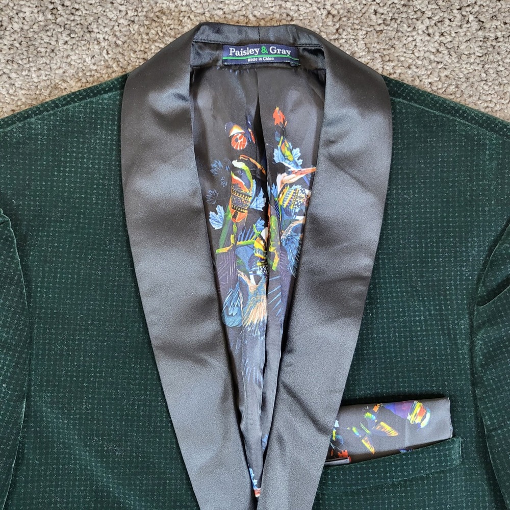 Paisley & Gray Men's Slim Fit Emerald Velvet Shawl Collar Blazer Sport‎ Coat 36R